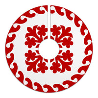 Hawaiian Quilt Pattern Flower Guide Tree Skirt - Red White - AH - Polynesian Pride