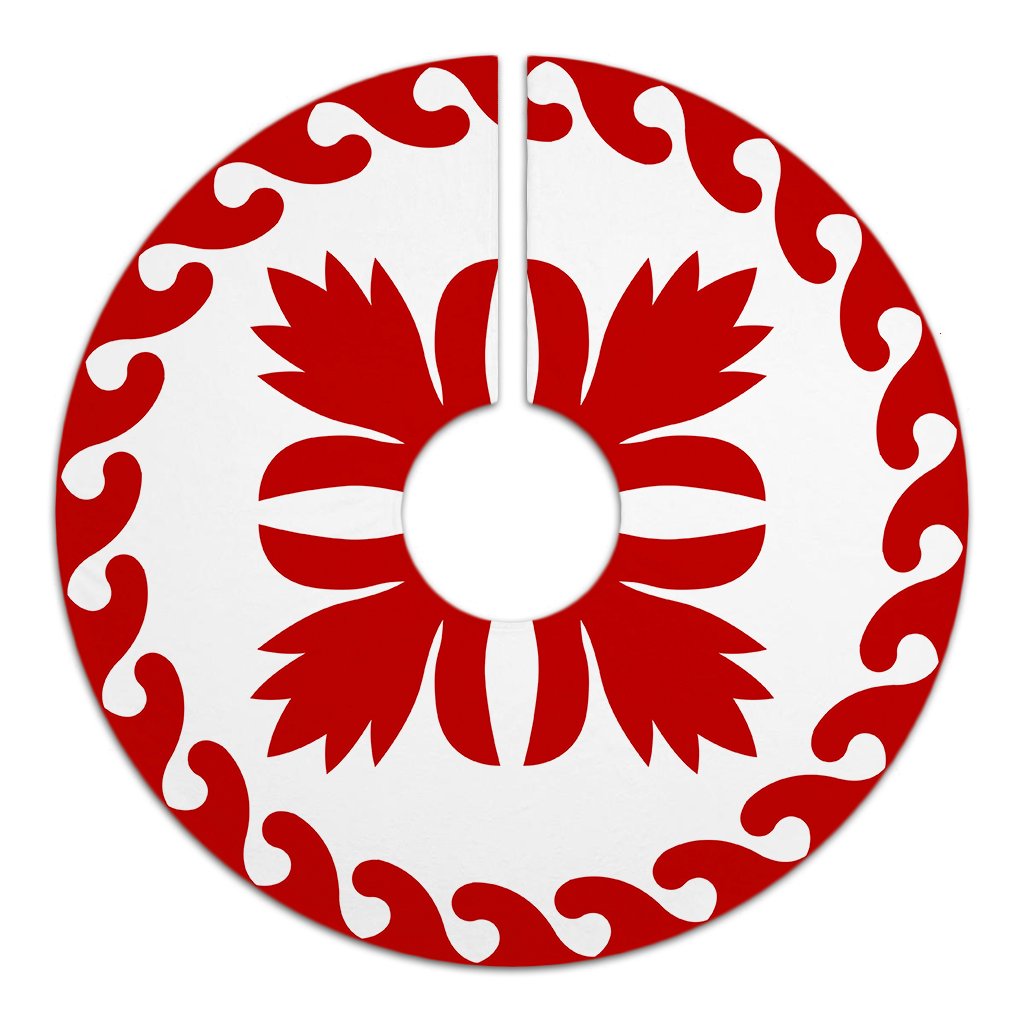 Hawaiian Quilt Pattern Flower Hula Tree Skirt - Red White - AH - Polynesian Pride