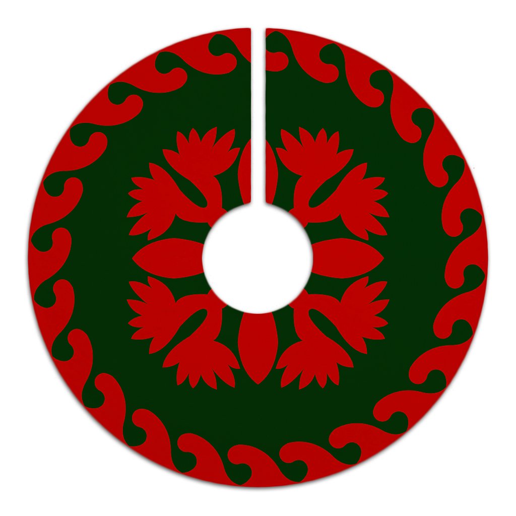 Hawaiian Quilt Pattern Flower Lovely Tree Skirt - Red Green - AH - Polynesian Pride