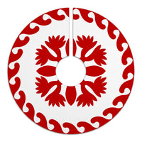 Hawaiian Quilt Pattern Flower Lovely Tree Skirt - Red White - AH - Polynesian Pride