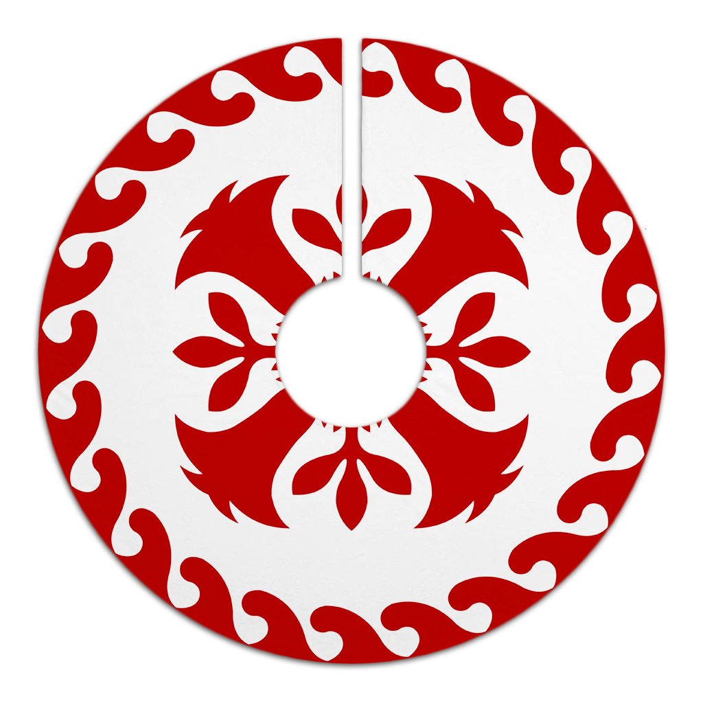 Hawaiian Quilt Pattern Flower Pretty Tree Skirt - Red White - AH - Polynesian Pride