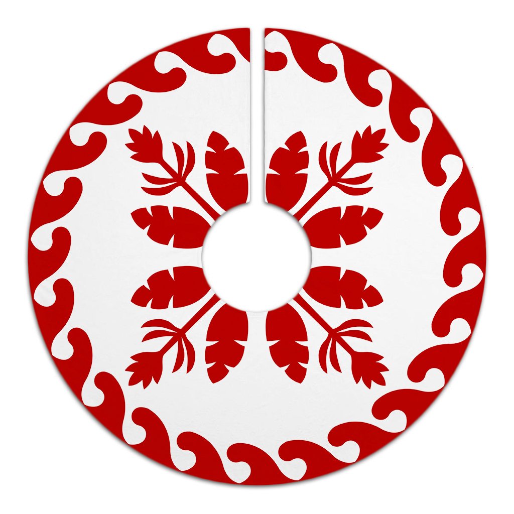 Hawaiian Quilt Pattern Flower Sweat Tree Skirt - Red White - AH - Polynesian Pride