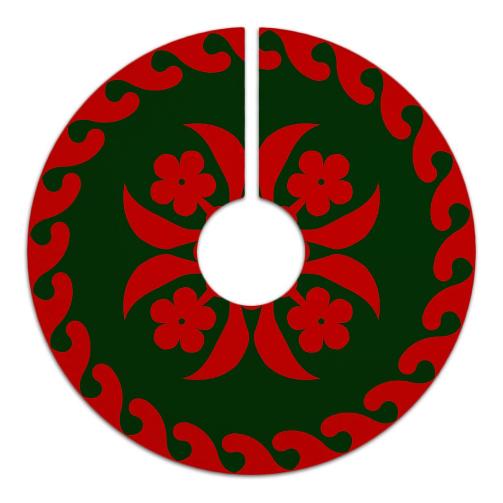 Hawaiian Quilt Pattern Flower Tree Skirt - Red Green - AH - Polynesian Pride