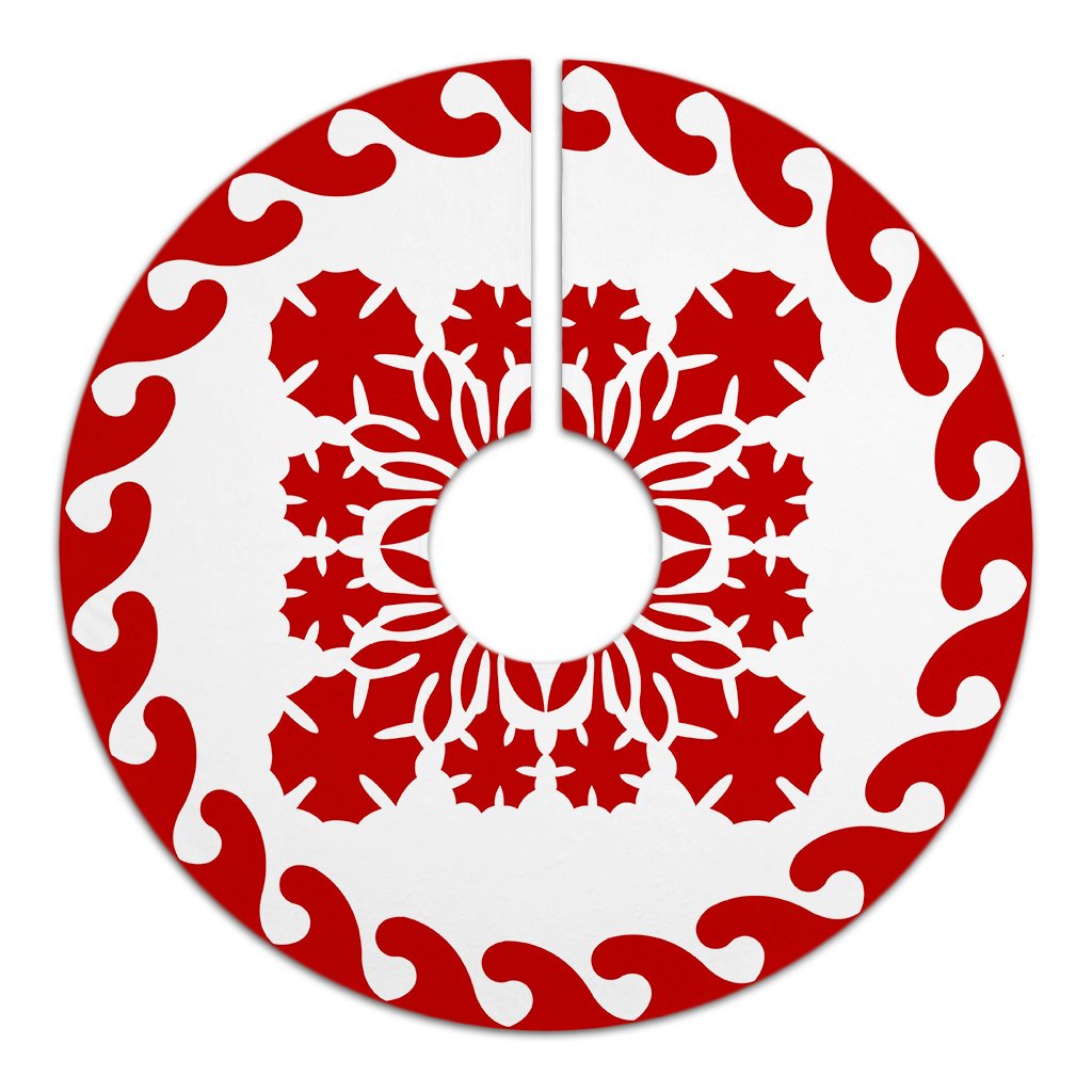 Hawaiian Quilt Pattern Garden Polynesian Tree Skirt - Red White - AH - Polynesian Pride