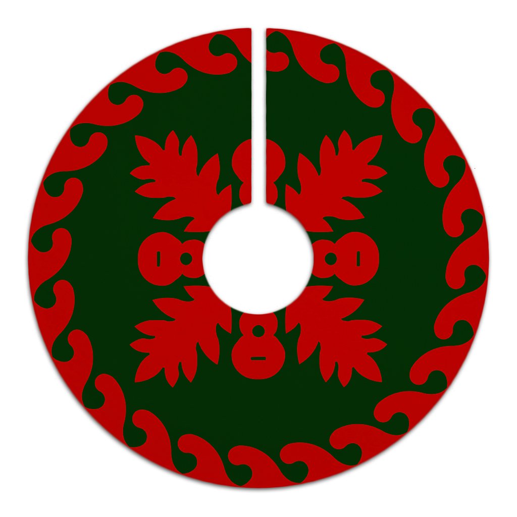 Hawaiian Quilt Pattern Guitar And Flora Tree Skirt - Red Green - AH - Polynesian Pride