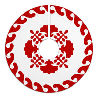 Hawaiian Quilt Pattern Hibiscus Palm Tree Tree Skirt - Red White - AH - Polynesian Pride