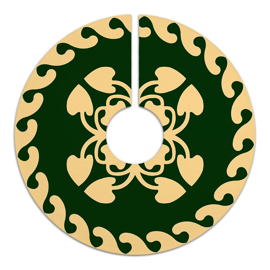 Hawaiian Quilt Pattern Kalo Love Tree Skirt - Green Beige - AH - Polynesian Pride