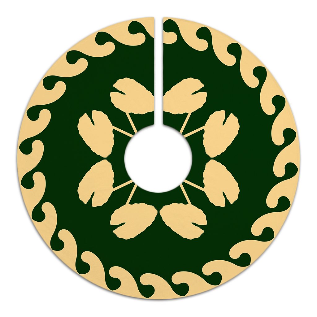 Hawaiian Quilt Pattern Kalo Tree Skirt - Green Beige - AH - Polynesian Pride