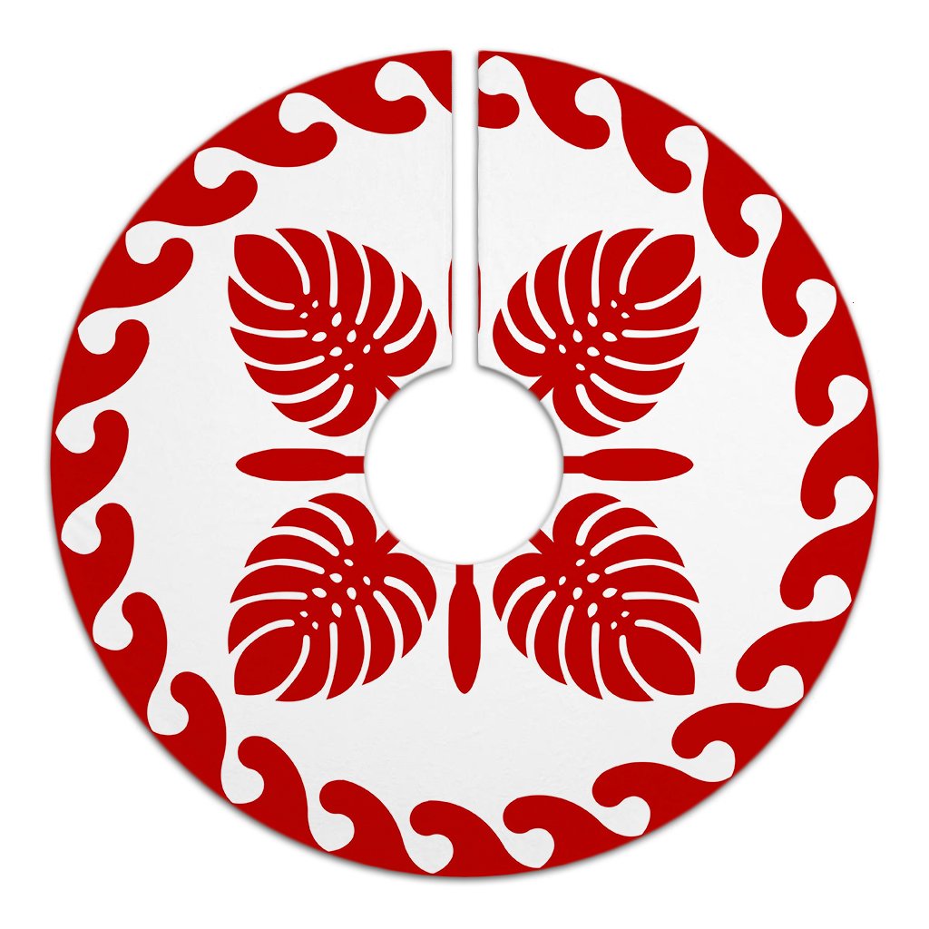 Hawaiian Quilt Pattern Monstera Symbol Polynesian Tree Skirt - Red White - AH - Polynesian Pride