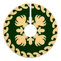 Hawaiian Quilt Pattern Ohia Flower Beautiful Polynesian Tree Skirt - Green Beige - AH - Polynesian Pride