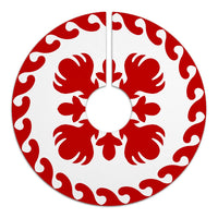 Hawaiian Quilt Pattern Ohia Flower Beautiful Polynesian Tree Skirt - Red White - AH - Polynesian Pride