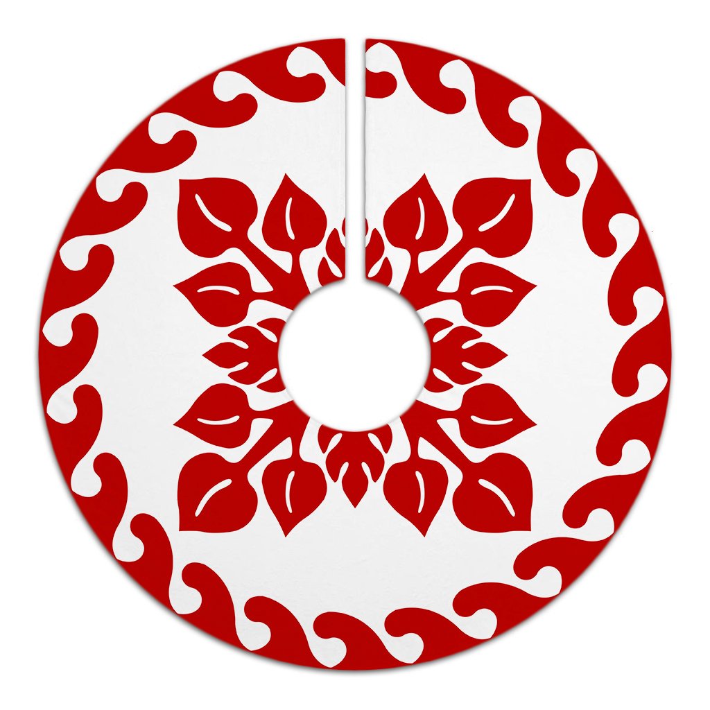 Hawaiian Quilt Pattern Palm Dance Tree Skirt - Red White - AH - Polynesian Pride
