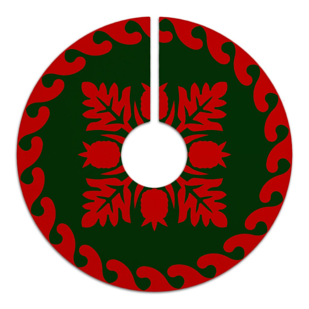 Hawaiian Quilt Pattern Palm Tree And Pineaple Tree Skirt - Red Green - AH - Polynesian Pride