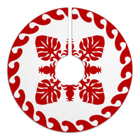 Hawaiian Quilt Pattern Palm Tree And Pineapple New Tree Skirt - Red White - AH - Polynesian Pride