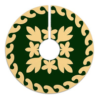 Hawaiian Quilt Pattern Palm Tree And Plumeria Tree Skirt - Green Beige - AH - Polynesian Pride