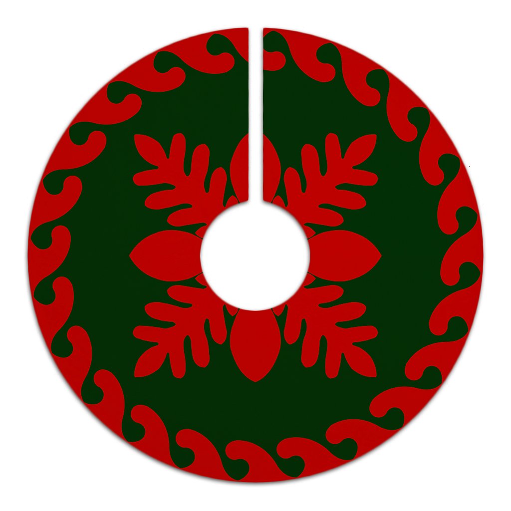 Hawaiian Quilt Pattern Palm Tree Lovely Tree Skirt - Red Green - AH - Polynesian Pride