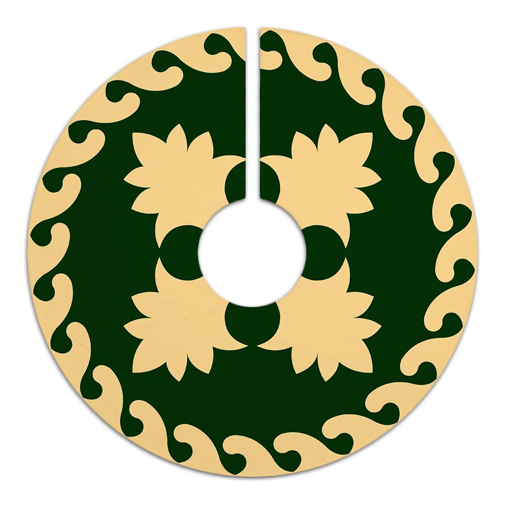 Hawaiian Quilt Pattern Palm Tree Normal Polynesian Tree Skirt - Green Beige - AH - Polynesian Pride