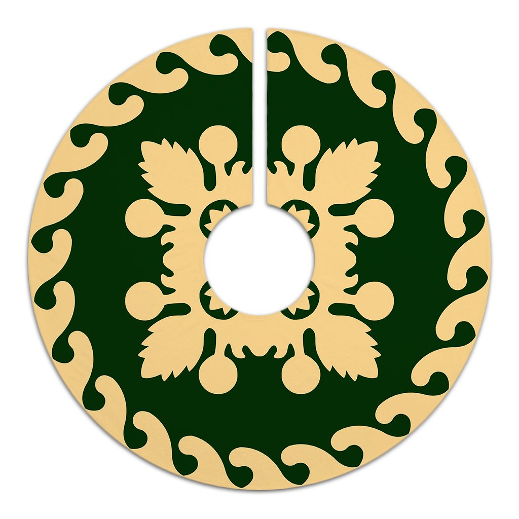 Hawaiian Quilt Pattern Palm Tree Skirt - Green Beige - AH - Polynesian Pride