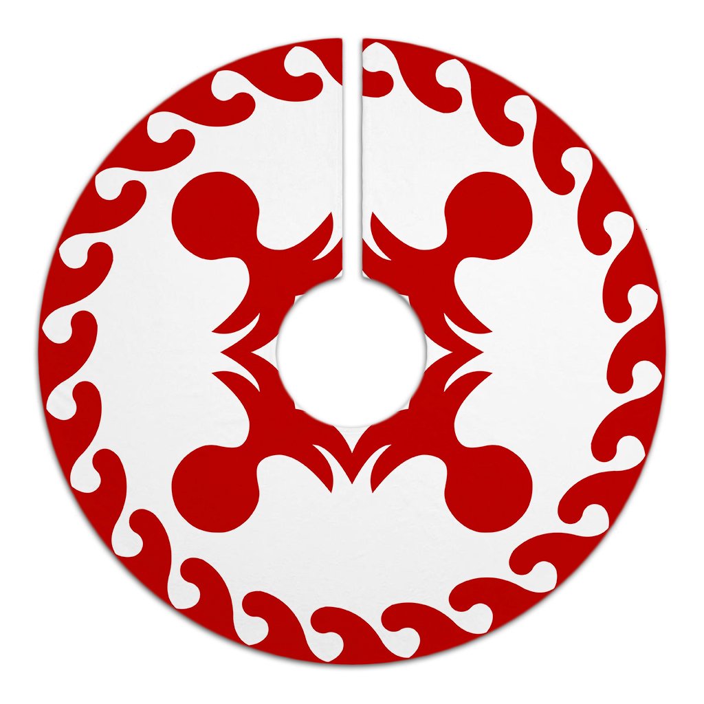 Hawaiian Quilt Pattern Pineapple 2 Tree Skirt - Red White - AH - Polynesian Pride