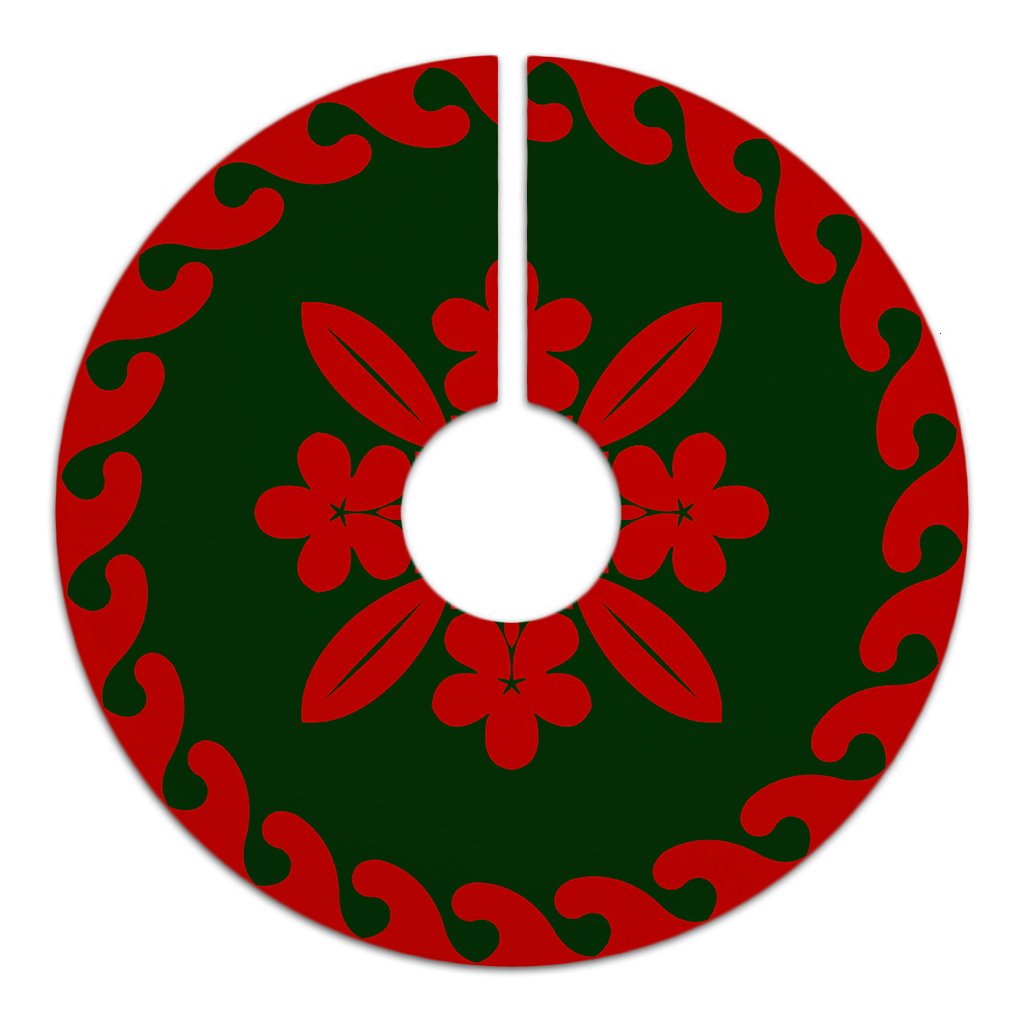 Hawaiian Quilt Pattern Plumeria Lovely Tree Skirt - Red Green - AH - Polynesian Pride