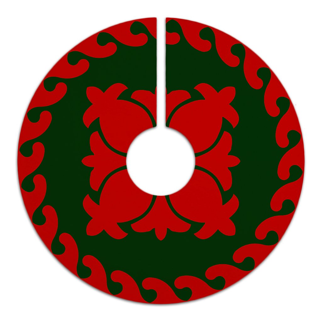 Hawaiian Quilt Pattern Tree Skirt - Red Green - AH - Polynesian Pride