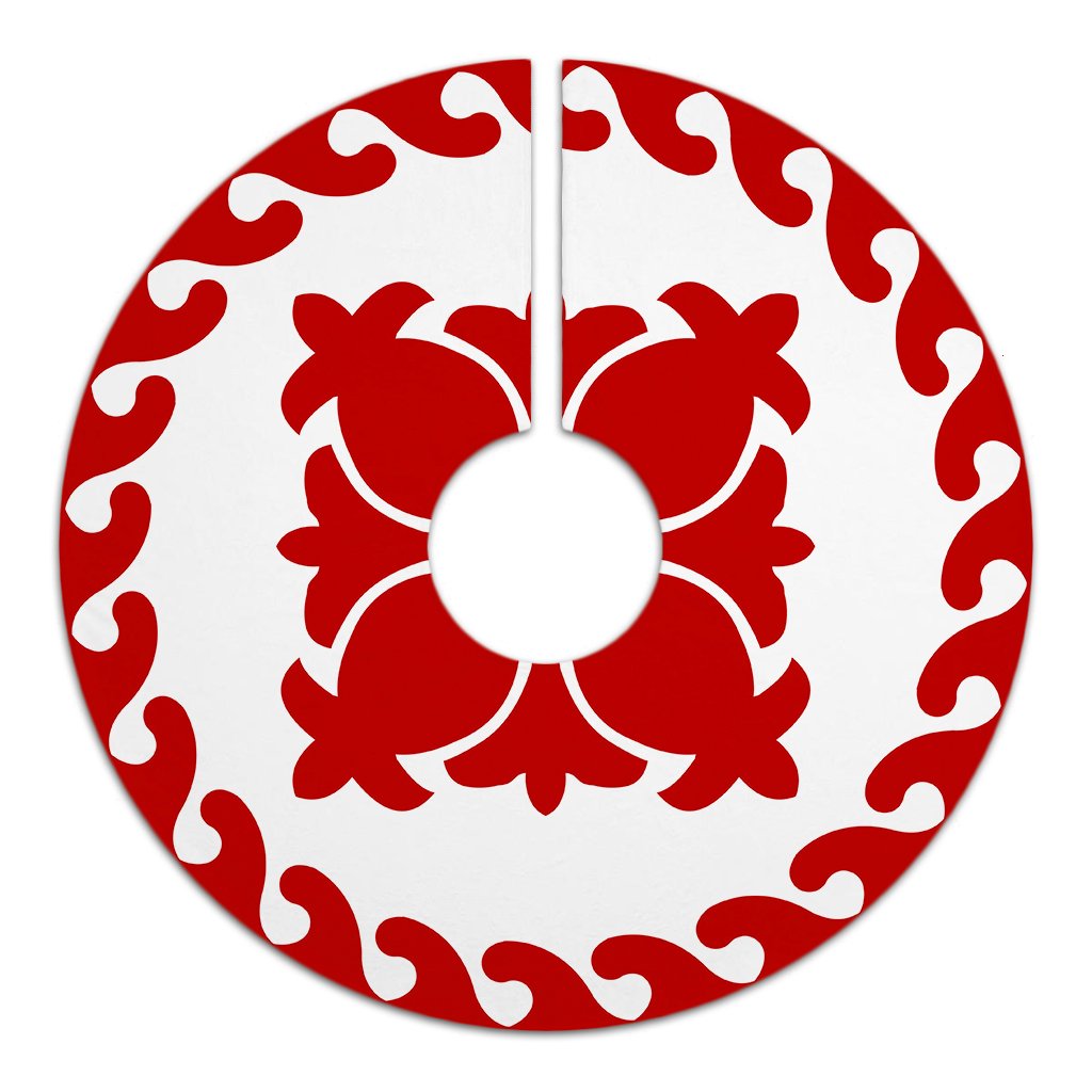 Hawaiian Quilt Pattern Tree Skirt - Red White - AH - Polynesian Pride