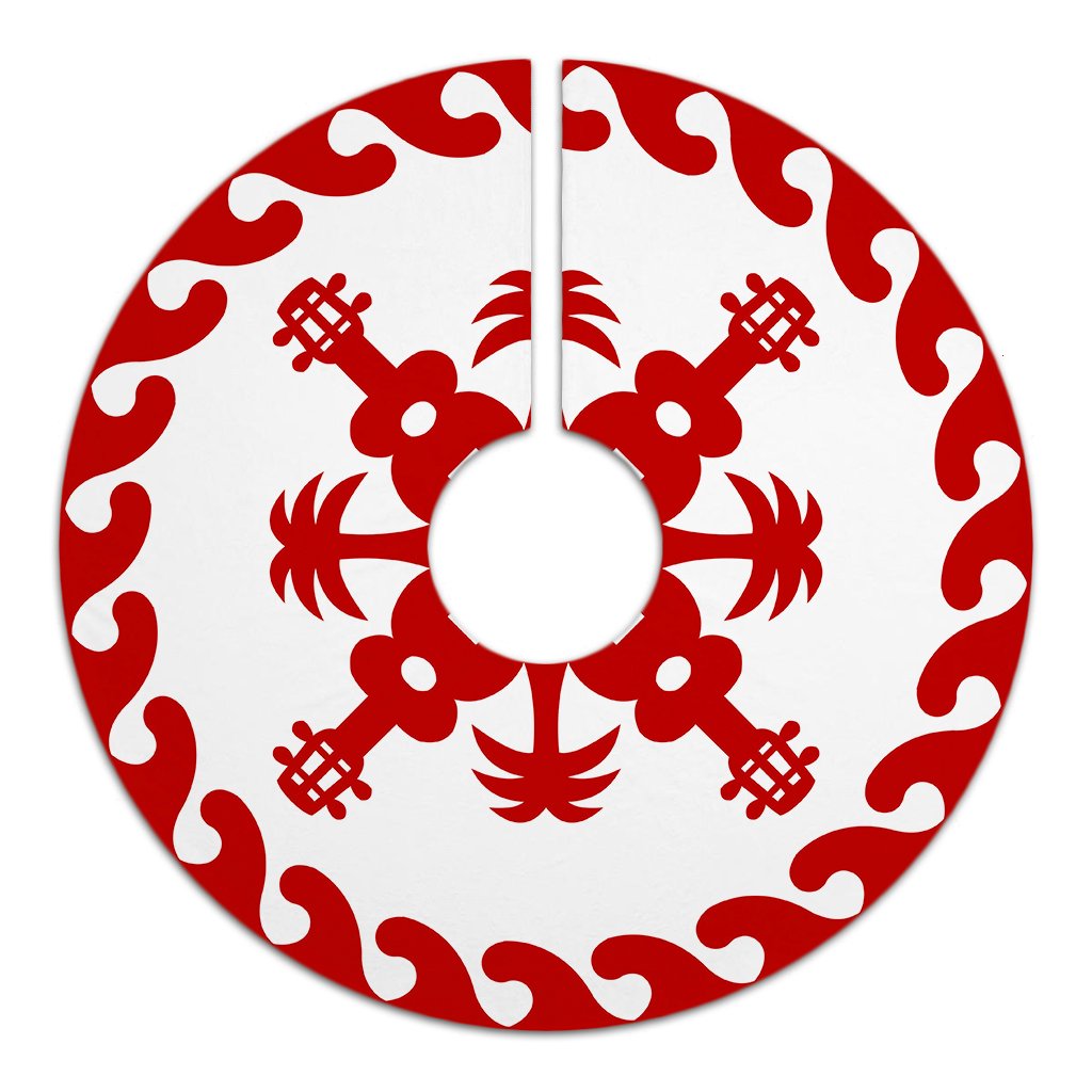 Hawaiian Quilt Pattern Ukulele And Coconut Tree Skirt - Red White - AH - Polynesian Pride