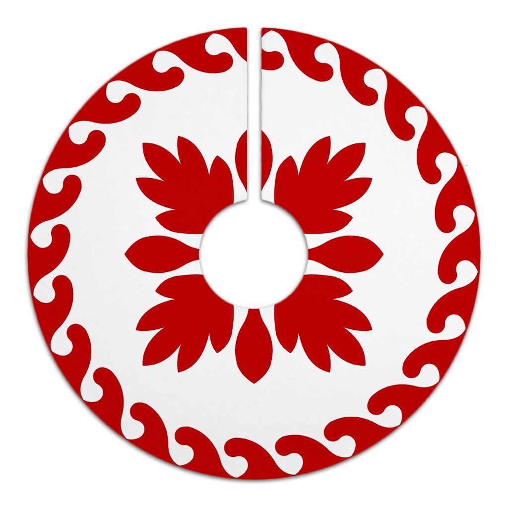 Hawaiian Quilt Ulu Tree Skirt - Red White - AH - Polynesian Pride