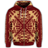 Hawaiian Quilt Vintage Zip Hoodie - Polynesian Pride