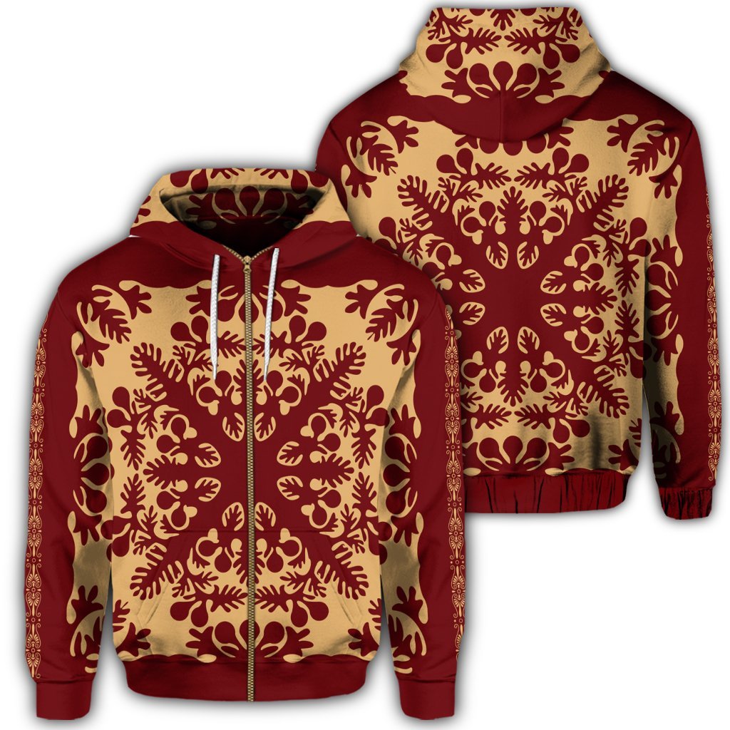 Hawaiian Quilt Vintage Zip Hoodie Unisex Art - Polynesian Pride
