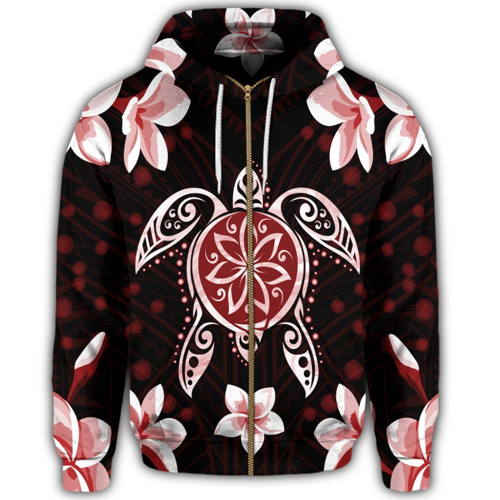 Hawaiian Reddie Turtle Plumeria Zip Hoodie - Polynesian Pride