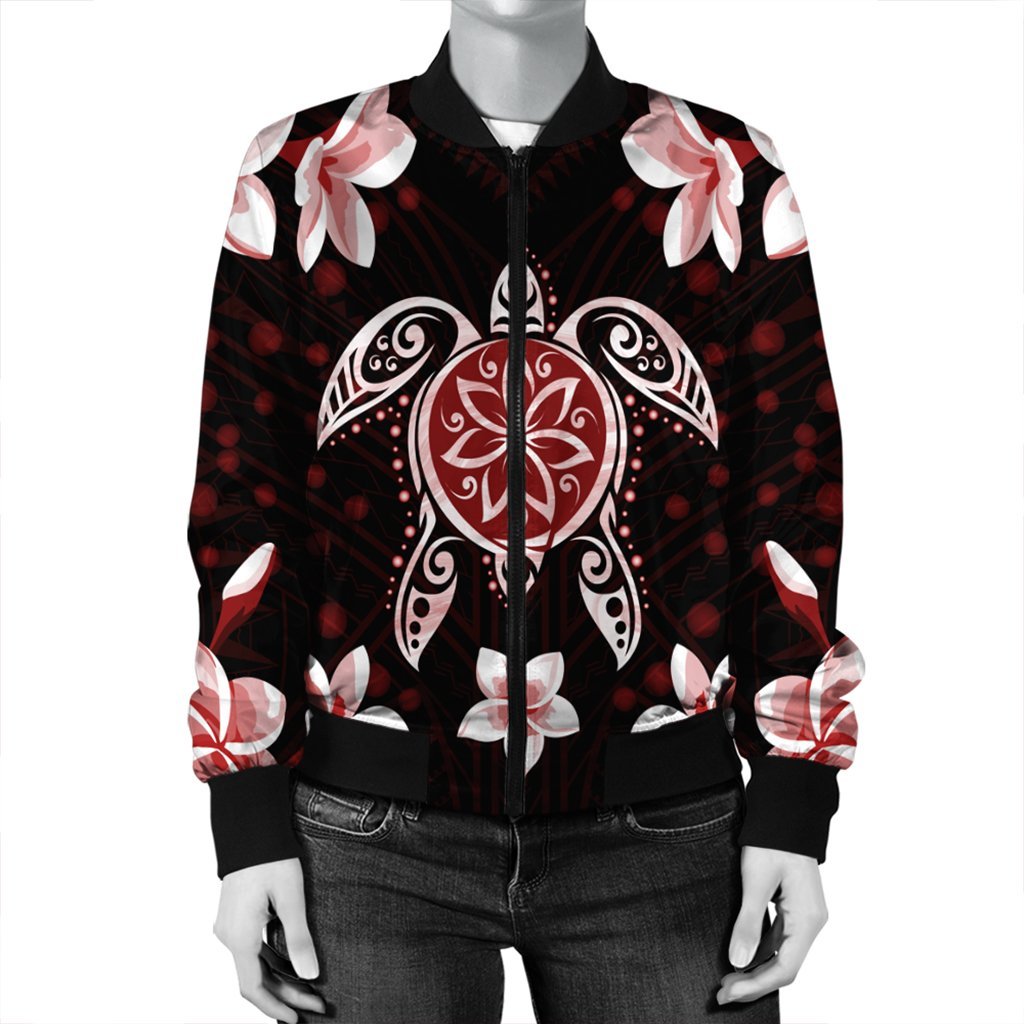 Hawaiian Reddie Turtle Plumeria Bomber Jacket AH - Polynesian Pride