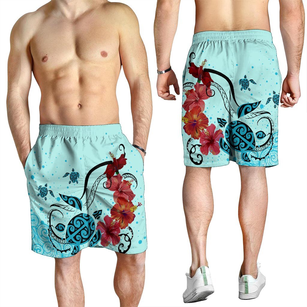 Hawaiian Sea Turtle Hibiscus Brilliant Polynesian Men's Shorts - AH - Polynesian Pride