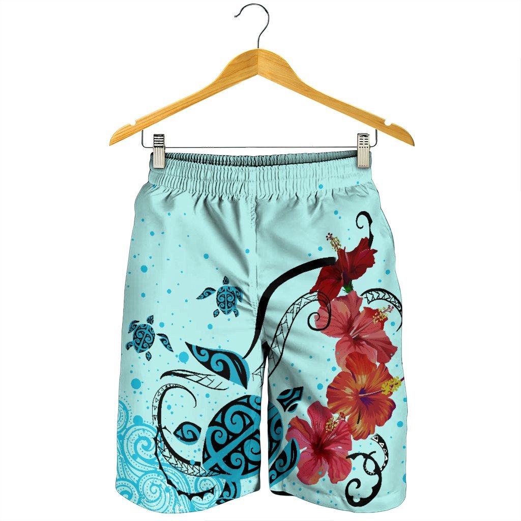 Hawaiian Sea Turtle Hibiscus Brilliant Polynesian Men's Shorts - AH - Polynesian Pride