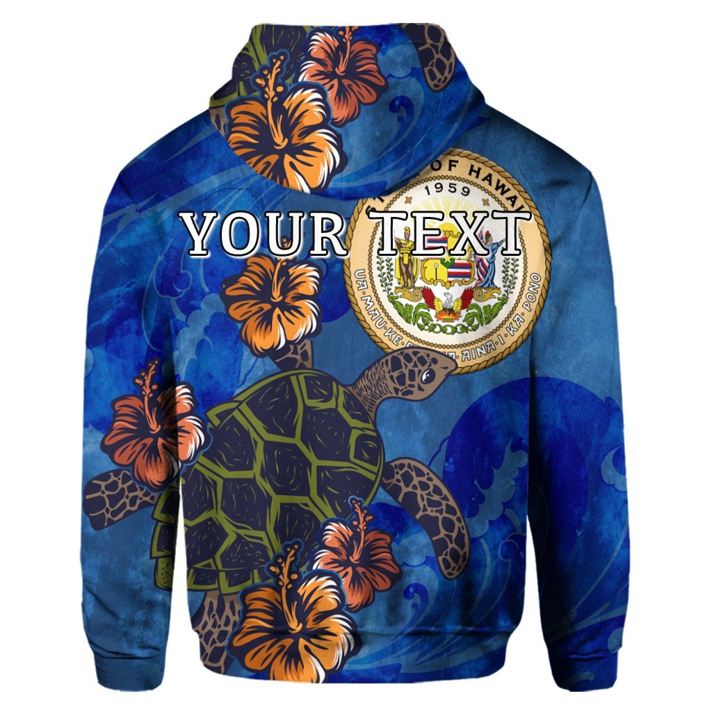 Custom Hawaiian Seal of Hawaii Hibiscus Ocean Turtle Polynesian Hoodie - Polynesian Pride