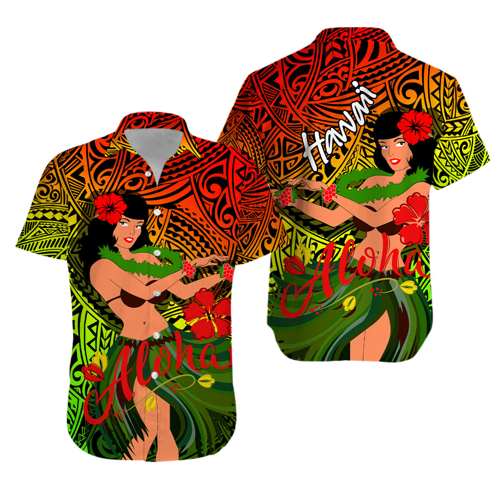 Polynesian Couple Outfits Hawaii Hula Girl Reggae Matching Dress and Hawaiian Shirt LT2 - Polynesian Pride
