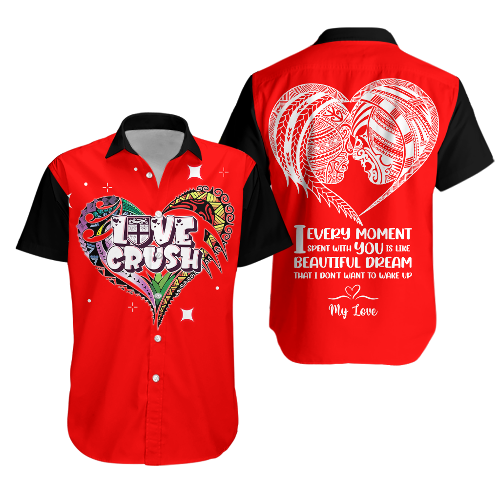 (Custom Personalised) Fiji Valentine Couple Heart Hawaiian Shirt - LT2 Unisex RED - Polynesian Pride