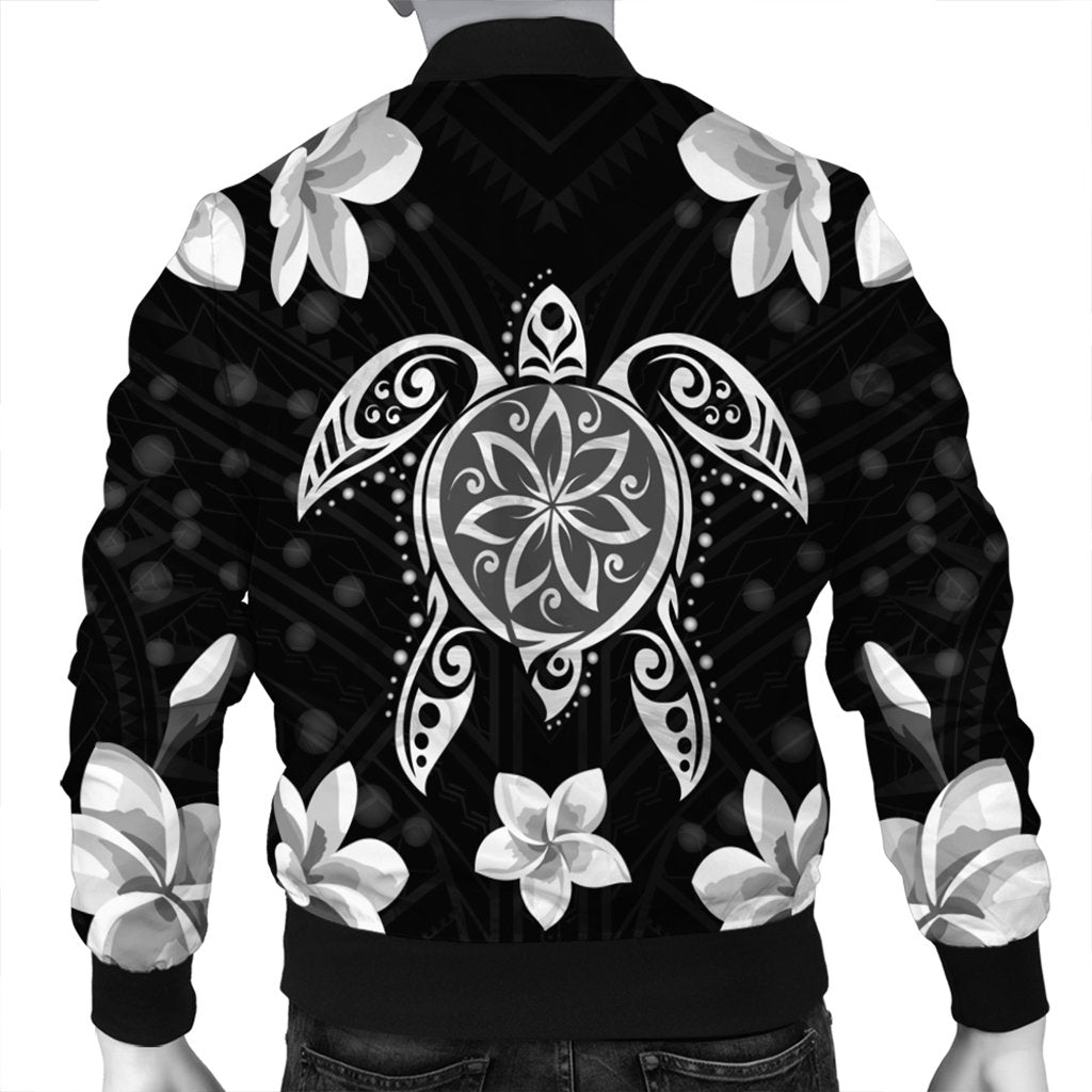 Hawaiian Silver Turtle Plumeria Bomber Jacket AH - Polynesian Pride