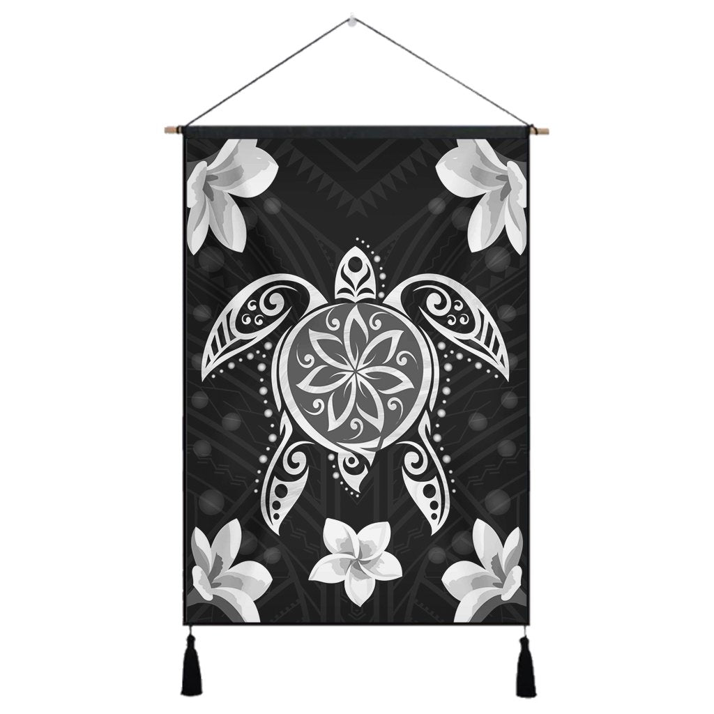 Hawaiian Silver Turtle Plumeria Hanging Poster AH Hanging Poster Cotton And Linen - Polynesian Pride