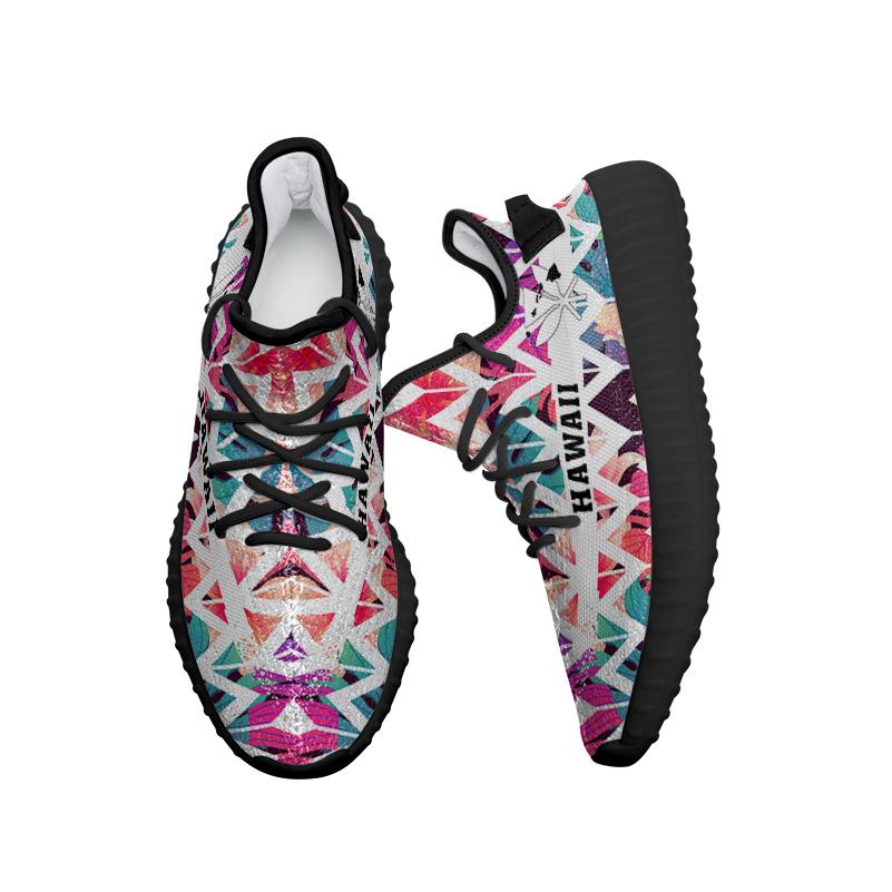 Hawaiian Sneakers YZ Palm Foliage On Striped Zigzag - Polynesian Pride