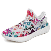 Hawaiian Sneakers YZ Palm Foliage On Striped Zigzag White - Polynesian Pride