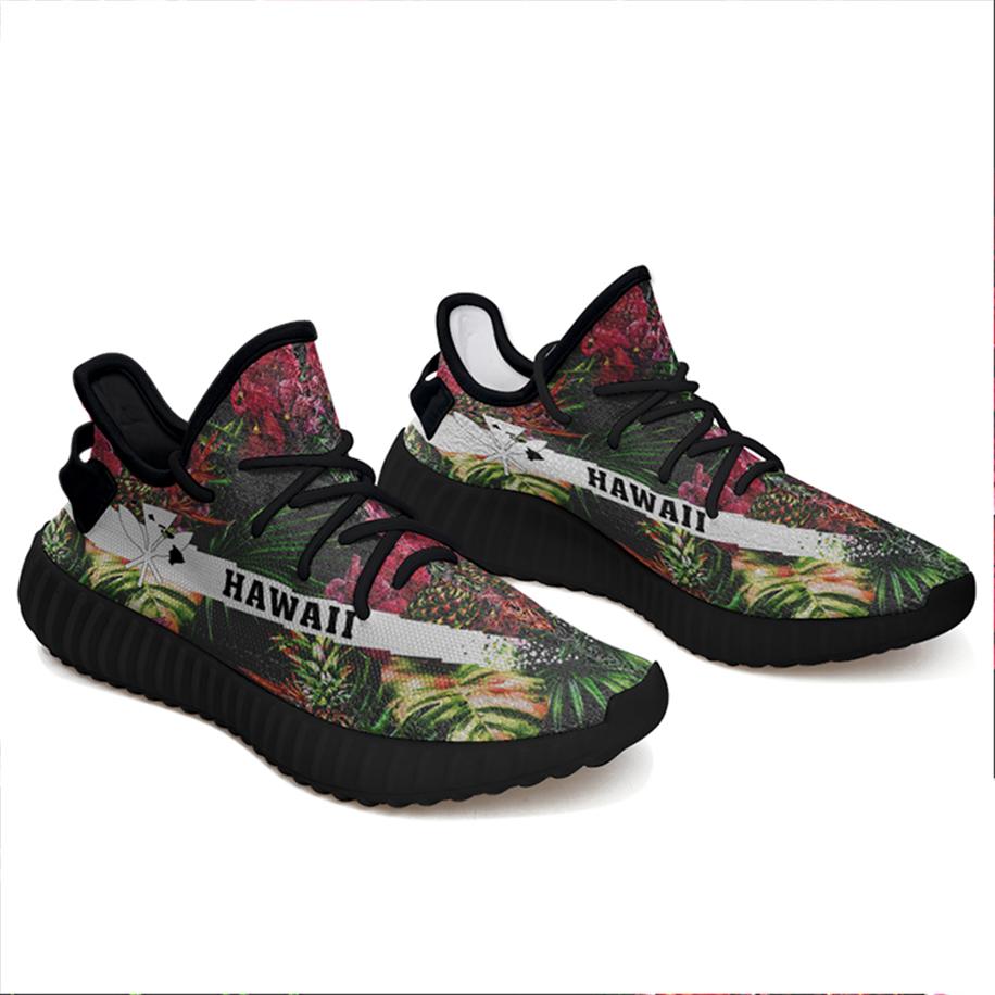 Hawaiian Sneakers YZ Palm Leaves Pineapples Jungle Leaf Black - Polynesian Pride