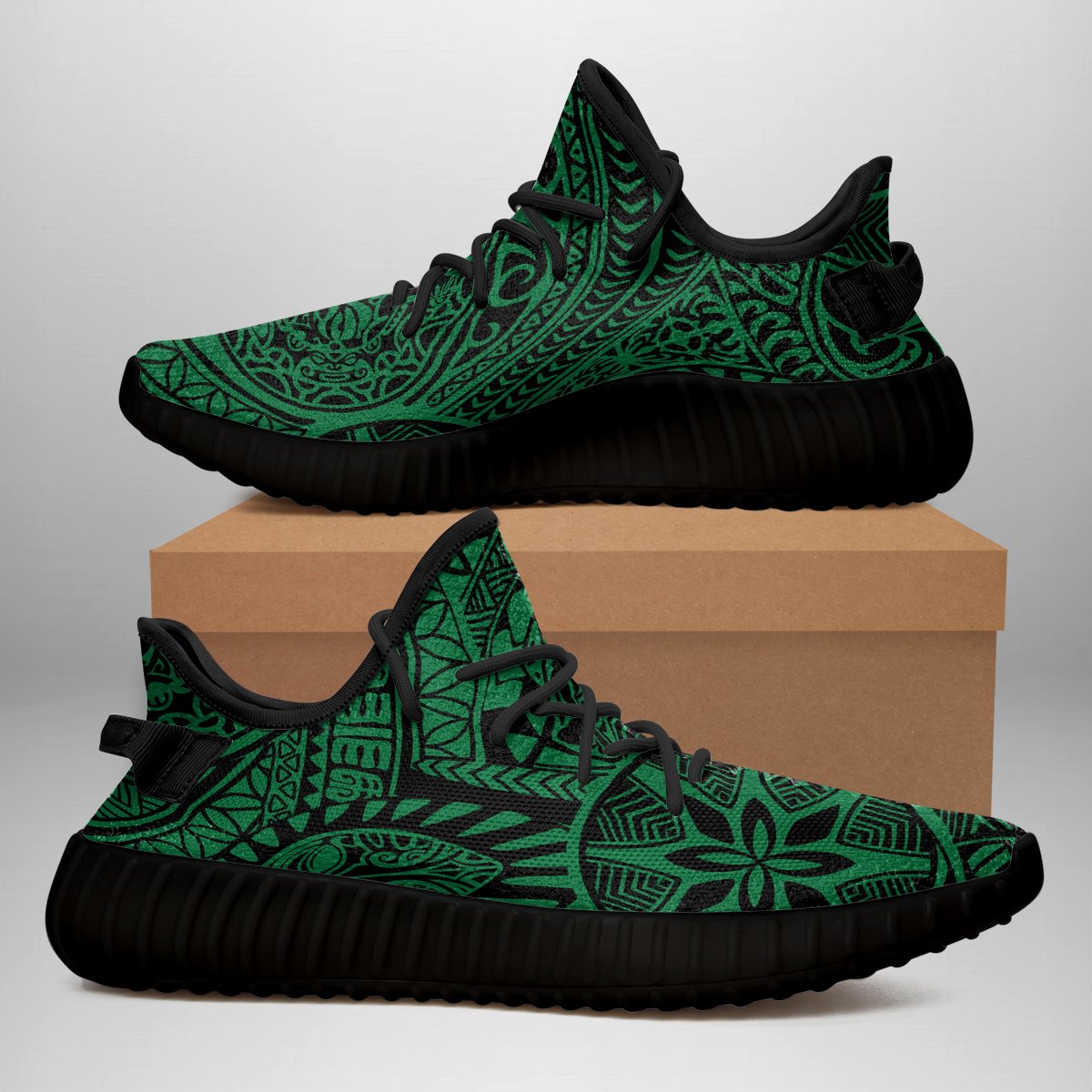 Hawaiian Sneakers YZ Polynesian Hawaiian Style Tribal Tattoo Green AH - Polynesian Pride