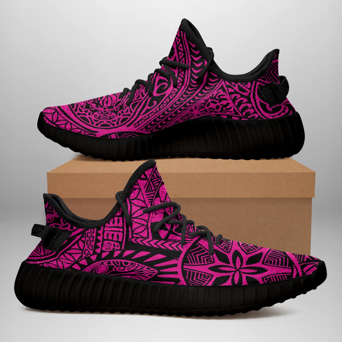 Hawaiian Sneakers YZ Polynesian Hawaiian Style Tribal Tattoo Pink AH - Polynesian Pride