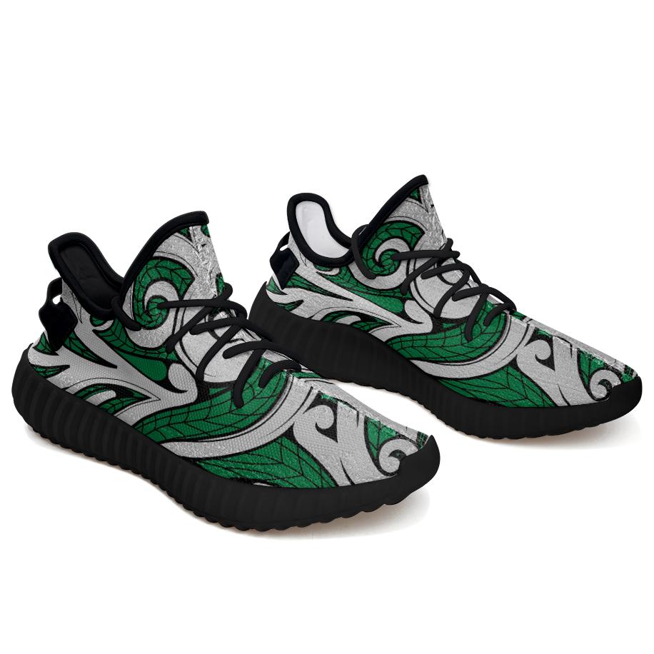 Hawaiian Sneakers YZ Polynesian Maori Ethnic Ornament Green AH Black - Polynesian Pride