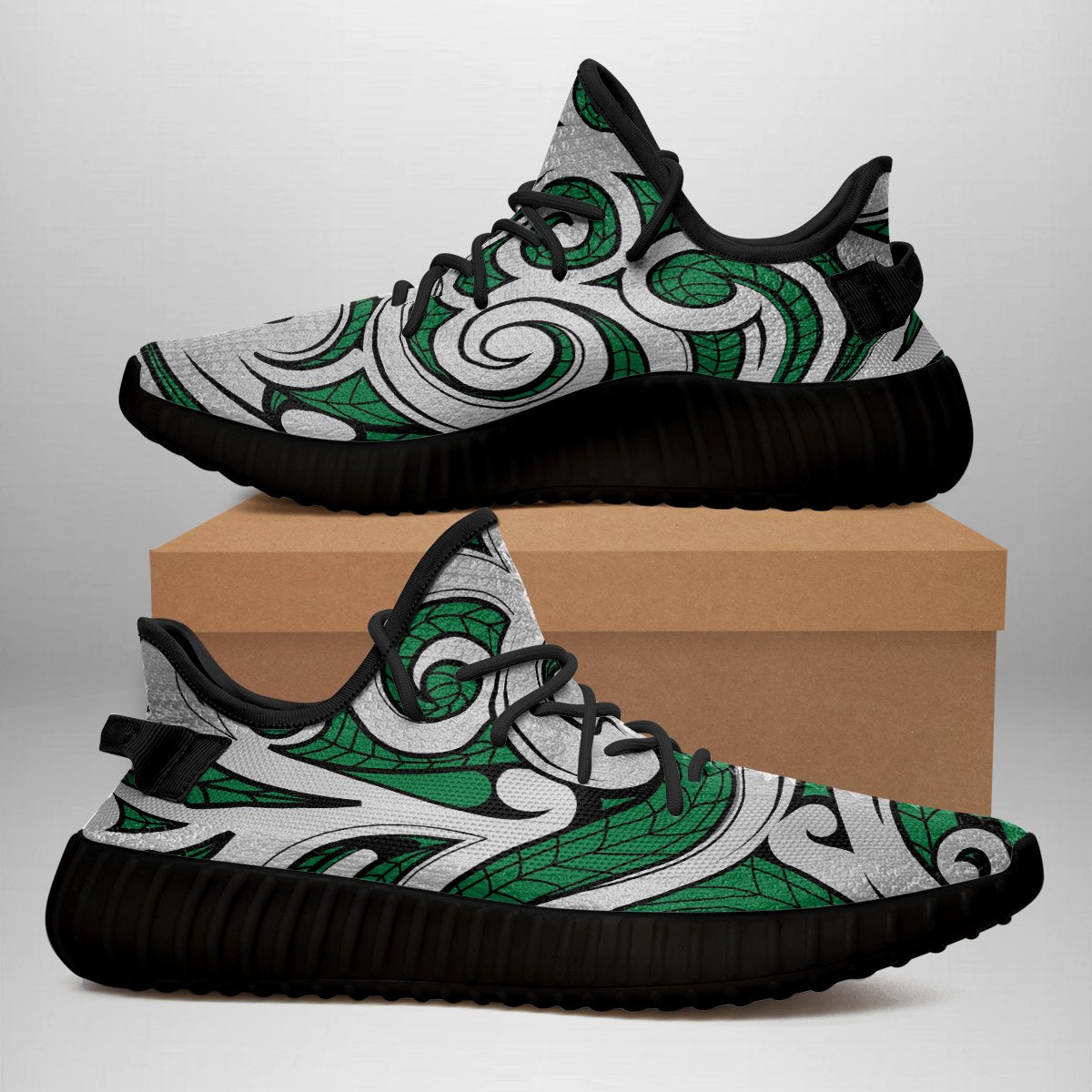 Hawaiian Sneakers YZ Polynesian Maori Ethnic Ornament Green AH - Polynesian Pride