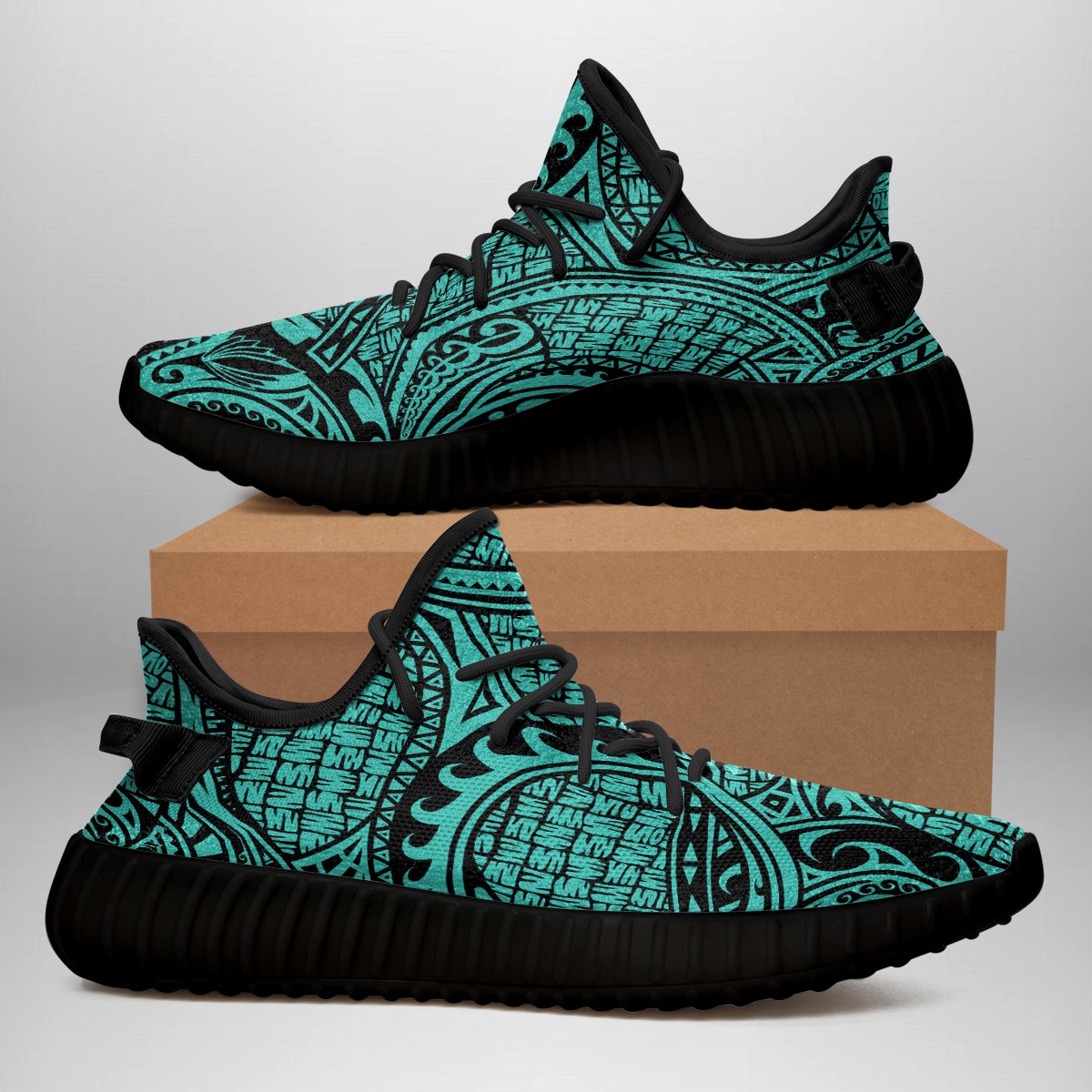 Hawaiian Sneakers YZ Polynesian Maori Lauhala Turquoise AH - Polynesian Pride