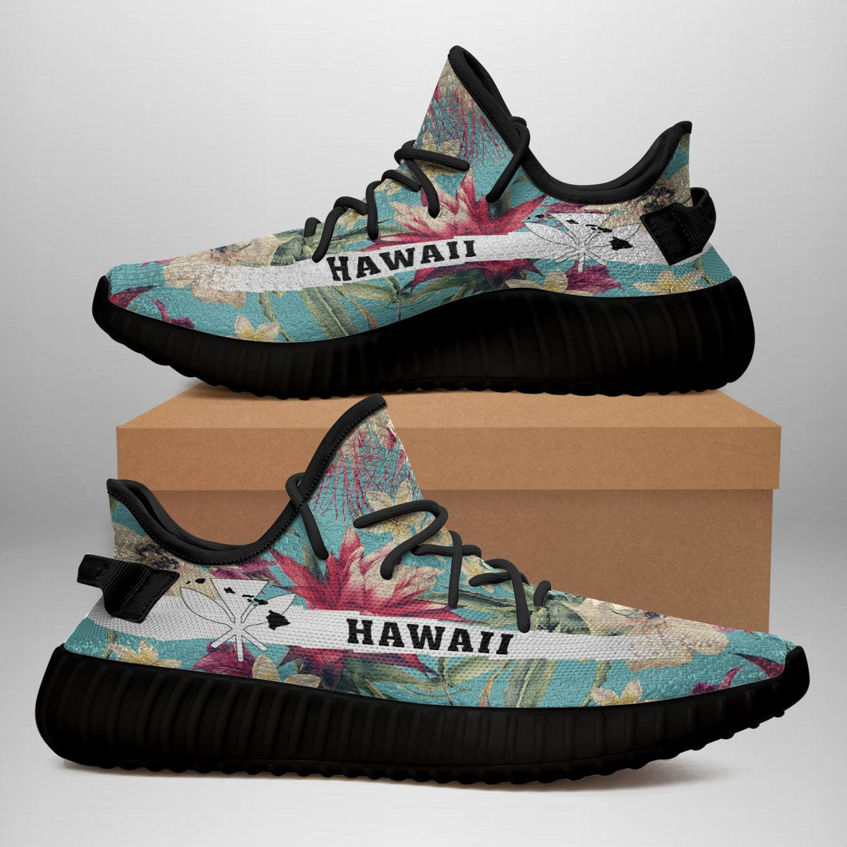 Hawaiian Sneakers YZ Seamless Floral Pattern With Tropical Hibiscus Watercolor - Polynesian Pride