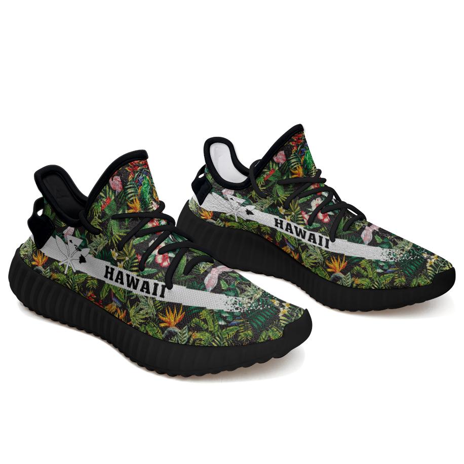 Hawaiian Sneakers YZ Tropical Flamingo Hibiscus Black - Polynesian Pride