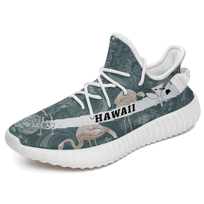 Hawaiian Sneakers YZ Tropical Flamingos And Tropical Plants White - Polynesian Pride